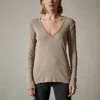 James Perse Deep V Long Sleeve Rib Top In Fawn In Beige