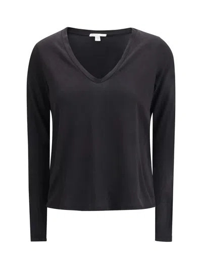 James Perse Deep V-neck Long Sleeve T-shirt In Black