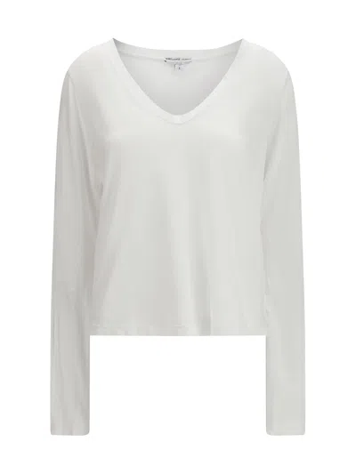 James Perse Deep V-neck Long Sleeve T-shirt In White