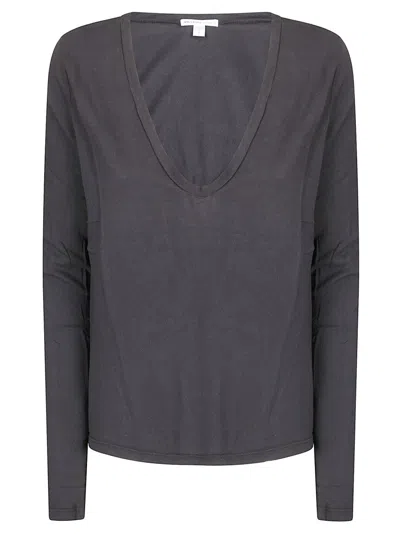 James Perse Deep V-neck Long-sleeve Top With Lightweight Fabric In Gray