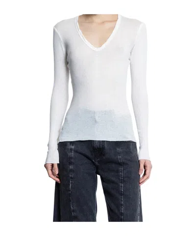 James Perse Deep V-neck Long-sleeved T-shirt In White