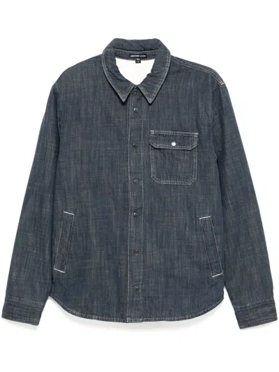 James Perse Denim Sherpa Shirt Jacket In Blue