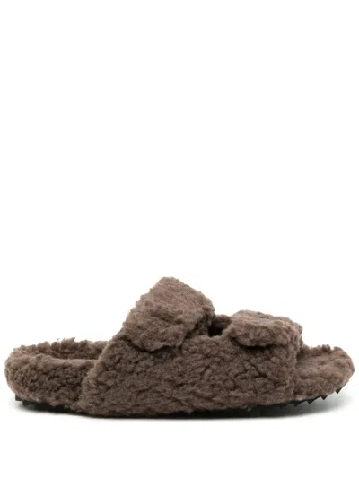 James Perse Double Straps Shearling Slide In Brown