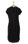 James Perse Elongated Tie Waist Shirtdress In Black