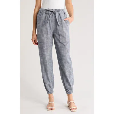 James Perse Emerald Pinstripe Joggers In Light Indigo Cotton Stripe