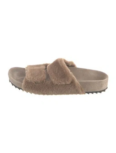 Pre-owned James Perse Faux Fur Slides In Brown