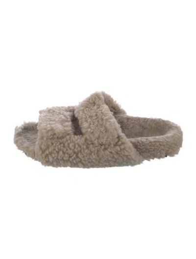 Pre-owned James Perse Faux Fur Slides In Neutrals