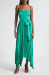 James Perse Fernanda Ruched Pleated Strapless Maxi Dress In Sea Green