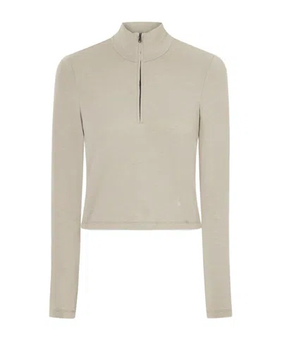 James Perse Cropped Cotton-blend Half-zip Top In Neutral
