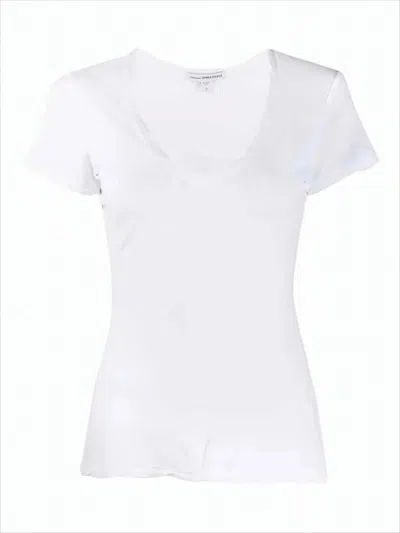 JAMES PERSE FITTED SHORT-SLEEVE T-SHIRT WITH V-NECKLINE AND SCALLOPED EDGES