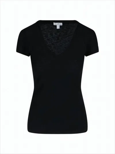JAMES PERSE FITTED SHORT-SLEEVE TOP WITH DEEP V-NECKLINE
