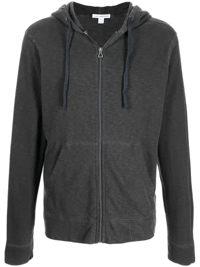 James Perse Fitted Zip-up Hoodie In Carbone In Black