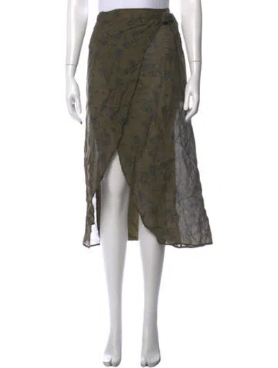 Pre-owned James Perse Floral Print Midi Length Skirt In Green