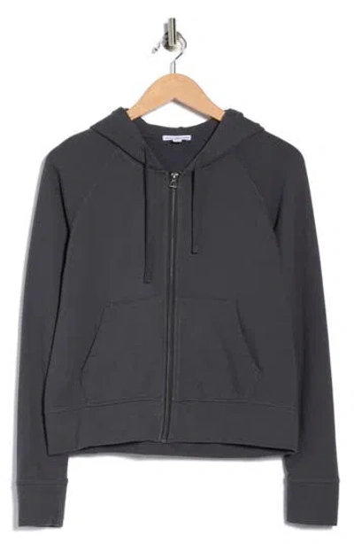 James Perse French Terry Crop Zip Hoodie In Black