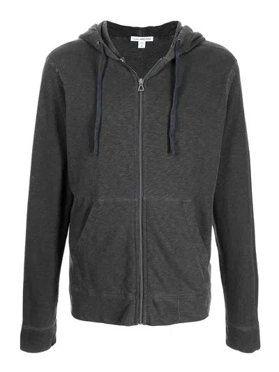 James Perse Garment-dyed Dark Grey Zip-up Hoodie In Gray