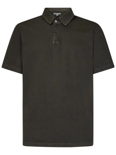 James Perse Garment-dyed Platoon Green Suede Jersey Polo Shirt In Black