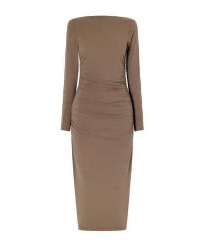 James Perse Ruched Gathered Cotton-blend Midi Dress In Brown