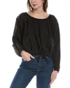 James Perse Gathered Linen Blouse In Black
