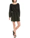 James Perse Gathered Linen Mini Dress In Black