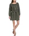James Perse Gathered Linen Dress In Green