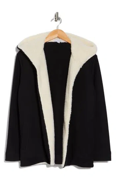 James Perse High Pile Fleece Trim Hooded Cardigan In Black