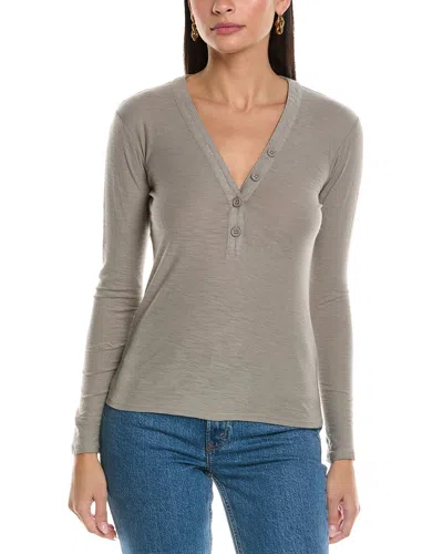James Perse Jersey Henley Top In Grey