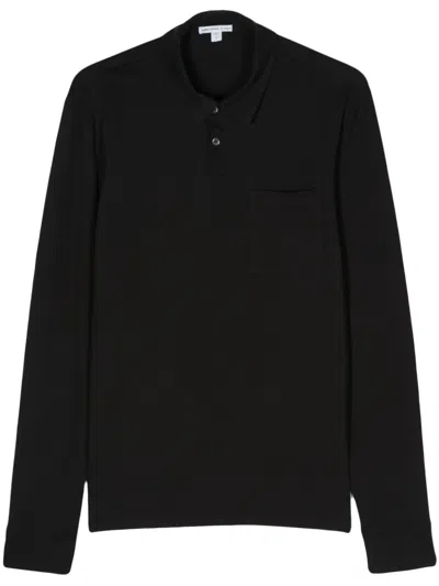 James Perse Jersey Longsleeved Polo Shirt In Black