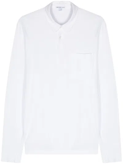 James Perse Jersey Longsleeved Polo Shirt In White