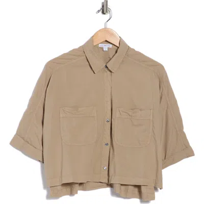 James Perse Lawn Cotton Crop Shirt In Brown