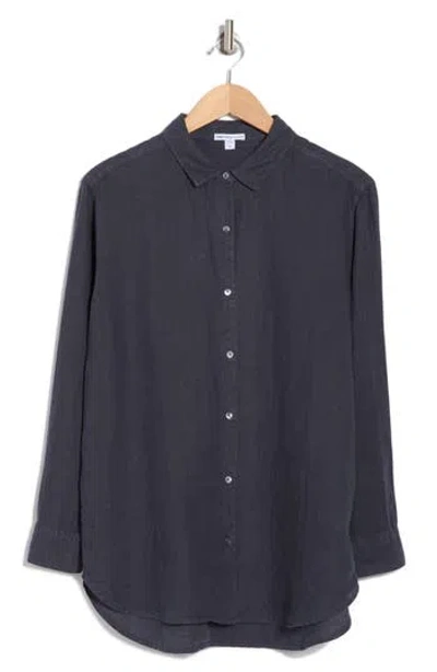 James Perse Lightweight Linen Button-up Shirt In Blue Oil
