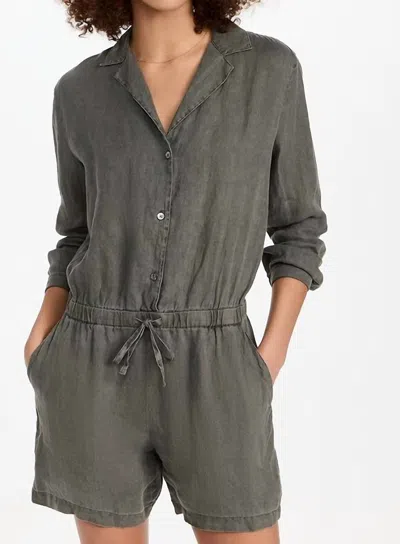 James Perse Linen Button Front Romper In Jungle Pigment In Grey