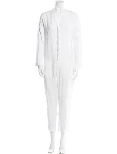 Pre-owned James Perse Linen Crew Neck Jumpsuit In White