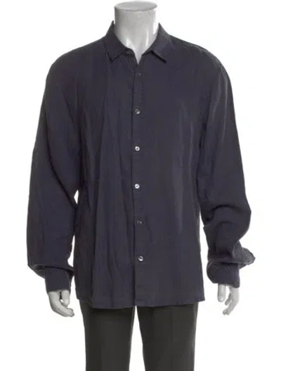 Pre-owned James Perse Linen Long Sleeve Dress Shirt In Blue