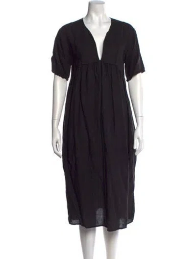 Pre-owned James Perse Linen Midi Length Dress In Black