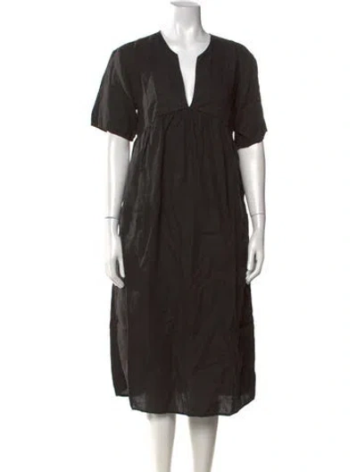 Pre-owned James Perse Linen Midi Length Dress In Black