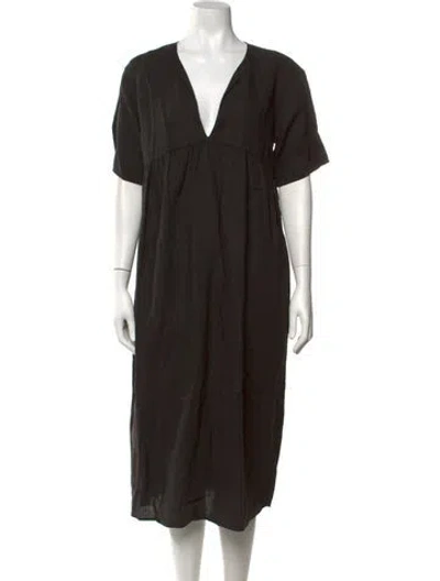 Pre-owned James Perse Linen Midi Length Dress In Black