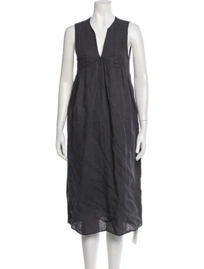 Pre-owned James Perse Linen Midi Length Dress In Grey