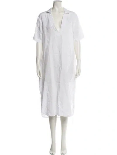 Pre-owned James Perse Linen Midi Length Dress In White