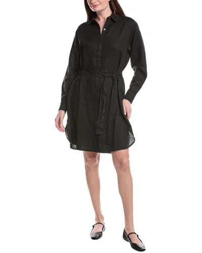 James Perse Linen Mini Shirt Dress In Black