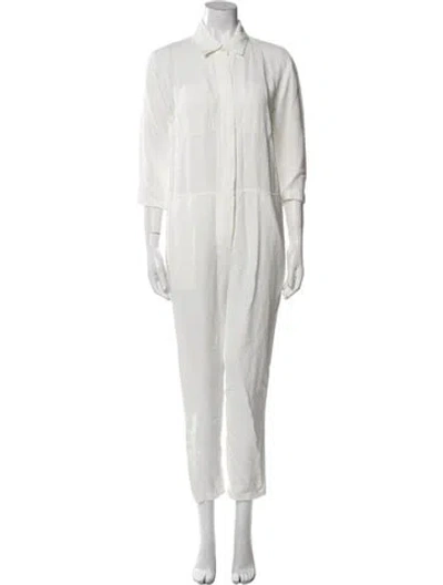Pre-owned James Perse Linen Mock Neck Jumpsuit W/ Tags In White