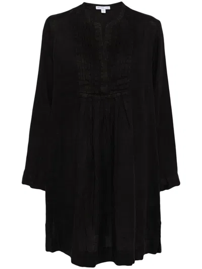 James Perse Linen Pin Tuck Dress In Grey