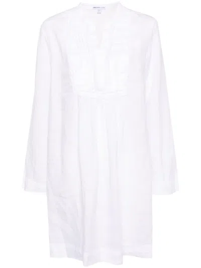 James Perse Linen Pin Tuck Dress In White