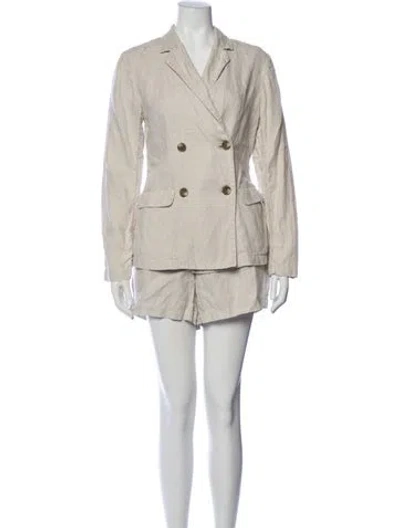 Pre-owned James Perse Linen Printed Short Set In Neutral