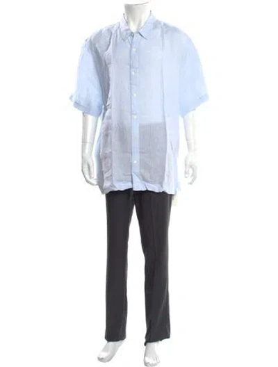 Pre-owned James Perse Linen Short Sleeve Shirt In Blue