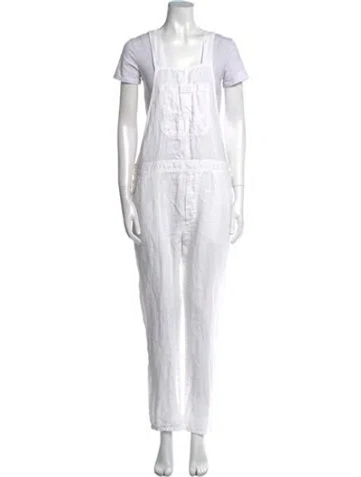 Pre-owned James Perse Linen Square Neckline Overalls In White