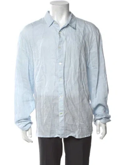 Pre-owned James Perse Linen Striped Dress Shirt W/ Tags In Blue