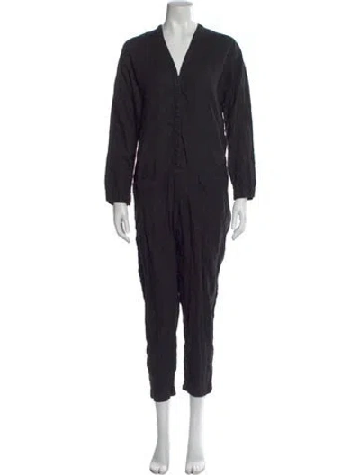 Pre-owned James Perse Linen V-neck Jumpsuit In Black