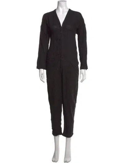 Pre-owned James Perse Linen V-neck Jumpsuit In Black