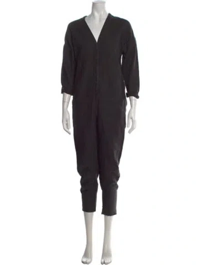 Pre-owned James Perse Linen V-neck Jumpsuit In Black