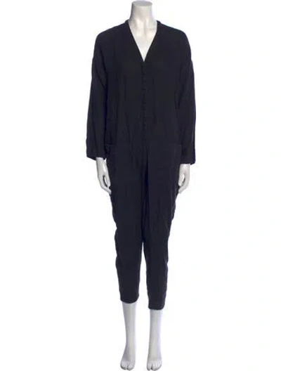 Pre-owned James Perse Linen V-neck Jumpsuit In Blue